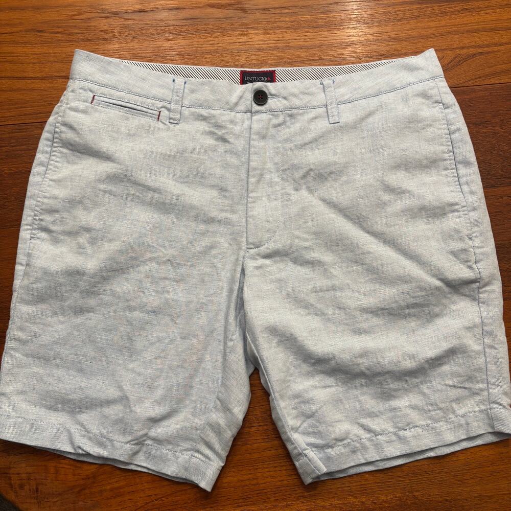 UNTUCKit Men's light blue linen cotton blend chino shorts size 34